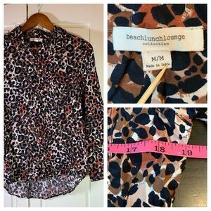 Beach Lunch Lounge Leopard Print‎ Blouse Womens Medium Animal Cheetah Mob Wife